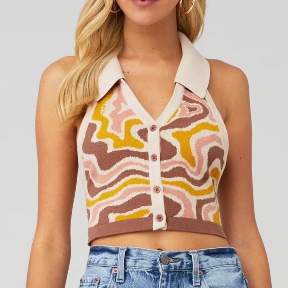 The Kript Multicolor Knit Halter Crop Top